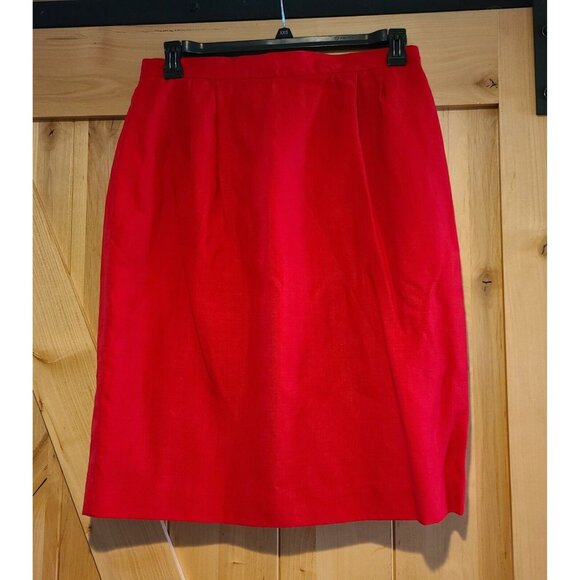 Talbots Womens Sz 16 Linen Blend Pencil Skirt Lined Pockets Back Slit Zip Red - Picture 1 of 15